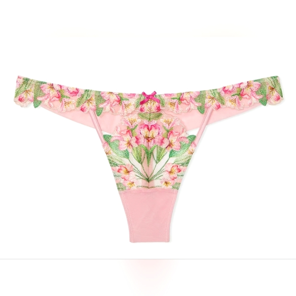 Victoria Secret Floral Lilly Embroidery Thong - Small